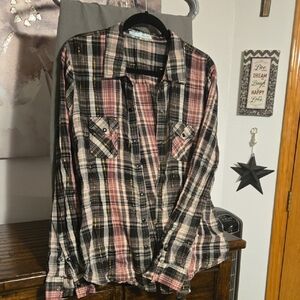 Maurices Black and Pink Plaid Casual Shirt XXL
